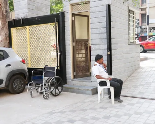 Wheelchair at the gate with security